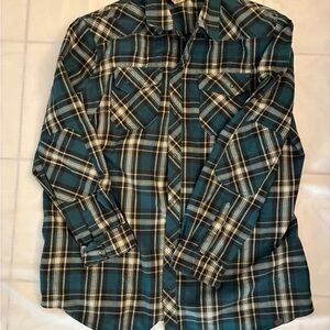 L.L. Bean Teal and Black Plaid Shirt